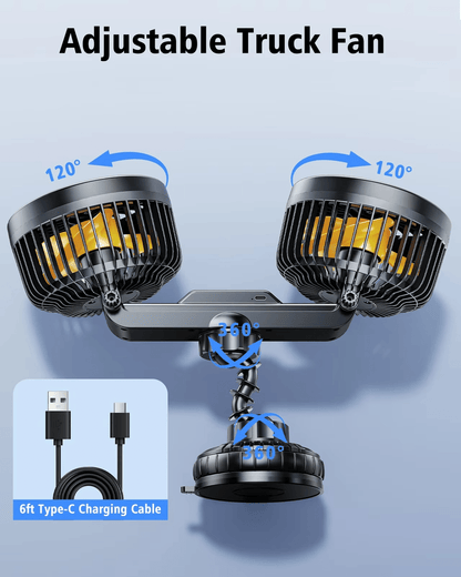 Dubbele Hoofd Auto Ventilator met Zuignap en Batterij