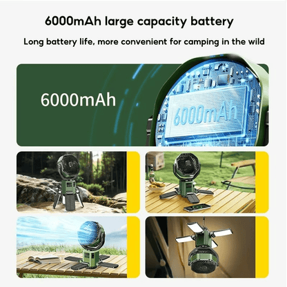 Draagbare Camping Ventilator met LED Licht en 6000mAh Batterij