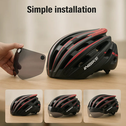 Fietshelm met geïntegreerde bril, LED-licht en ventilatie