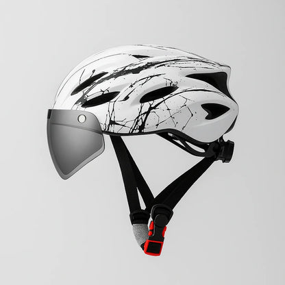 Fietshelm met geïntegreerde bril, LED-licht en ventilatie