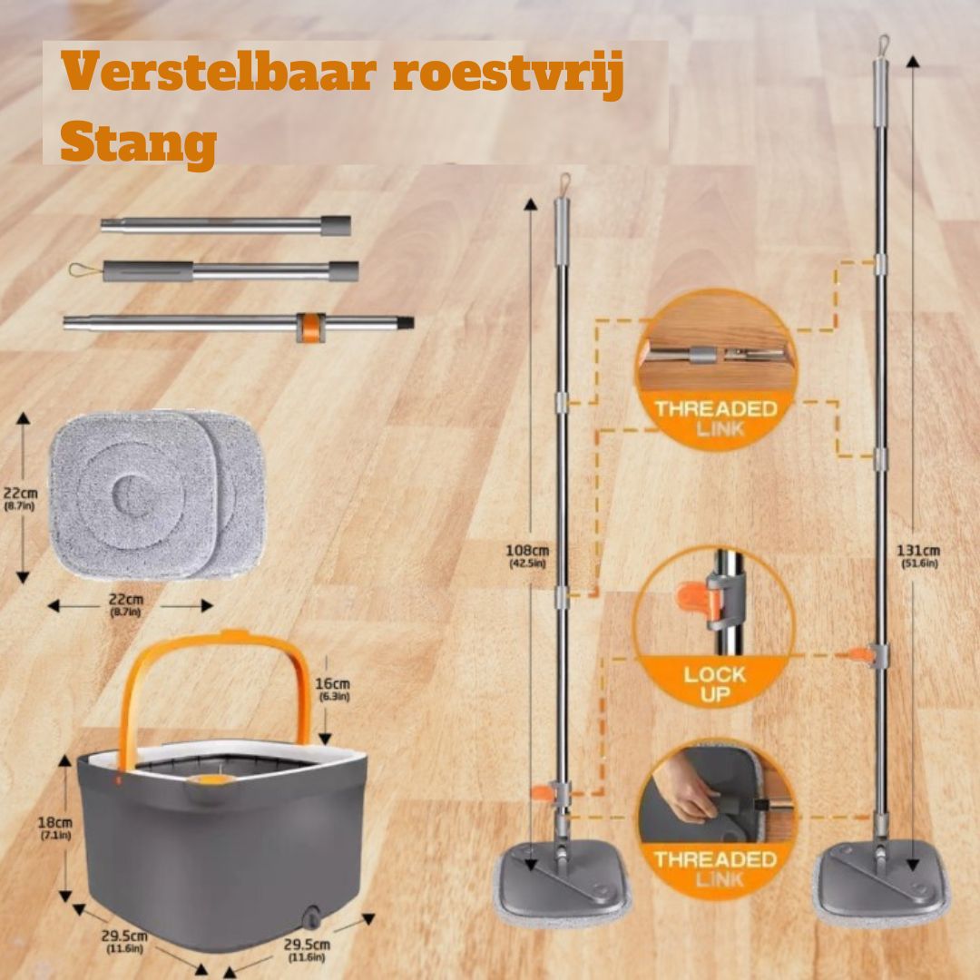 Square Mop + 2 Vierkante Microvezelpads - #Square Mop + 2 Vierkante MicrovezelpadsDe Bazelaar